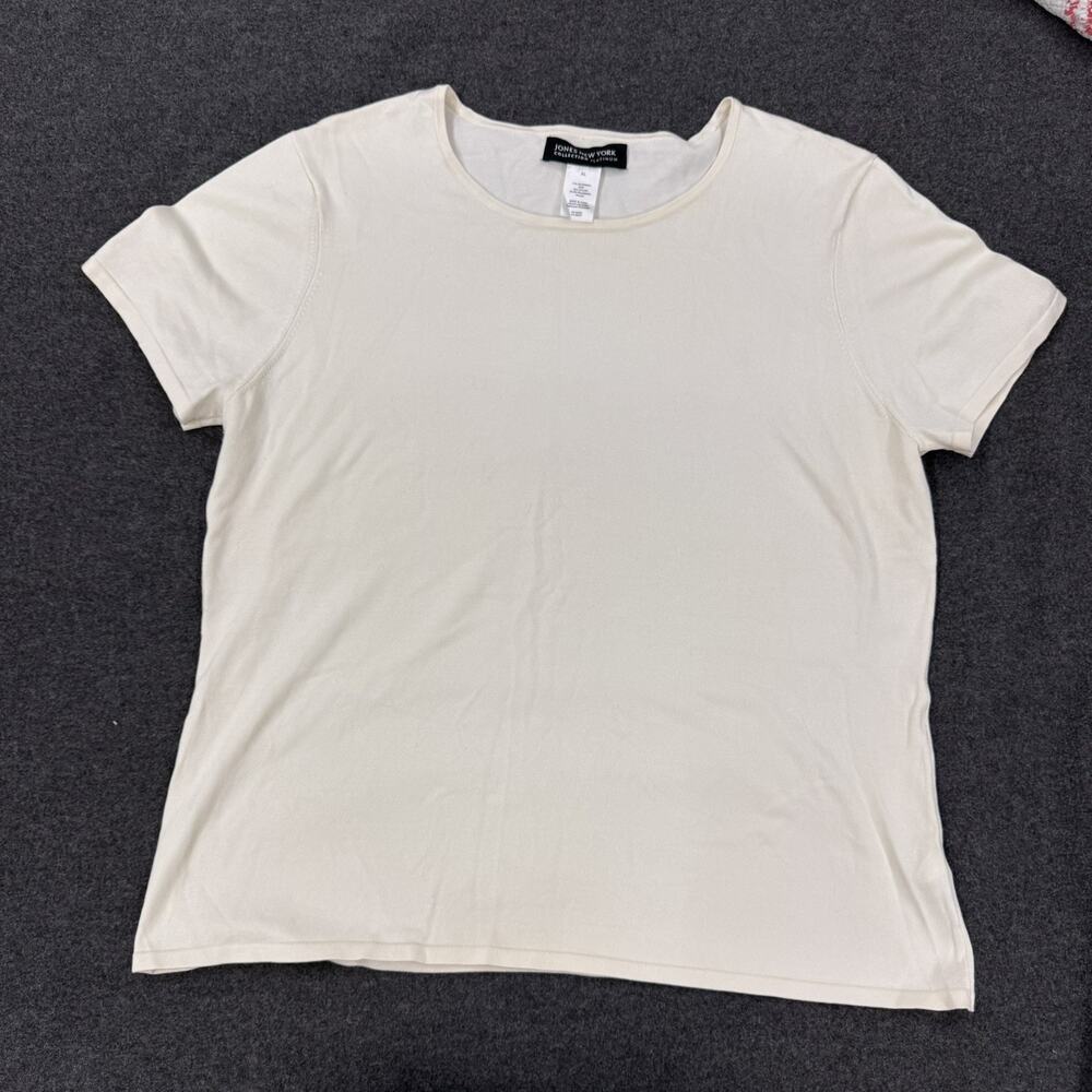 Vtg Jones New York Top XL Cream Short Sleeve Shirt